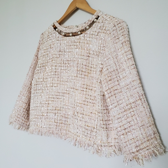 πSOLD πZara Tweed Top with Faux Pearl Details - Picture 10 of 12